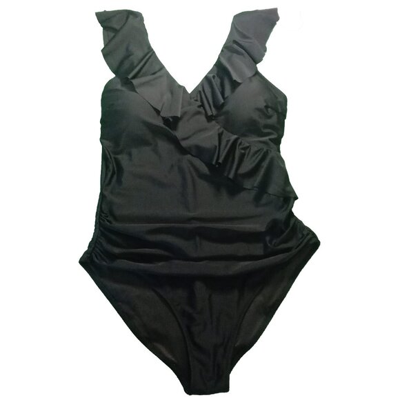 Blooming Jelly Classic Black One Piece Swimsuit With Ruffle Size XL - Picture 1 of 6